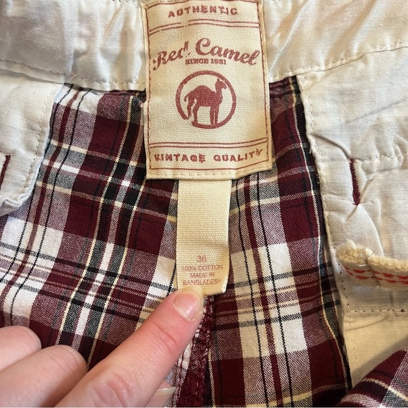 Red Camel red Plaid Men's Shorts size 36 casual 100% cotton summer - Picture 6 of 9